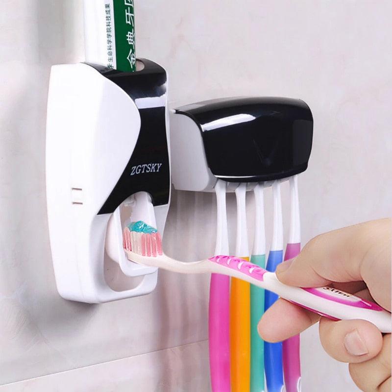 Dispensador Automático de Pasta de Dente e Suporte de Escovas